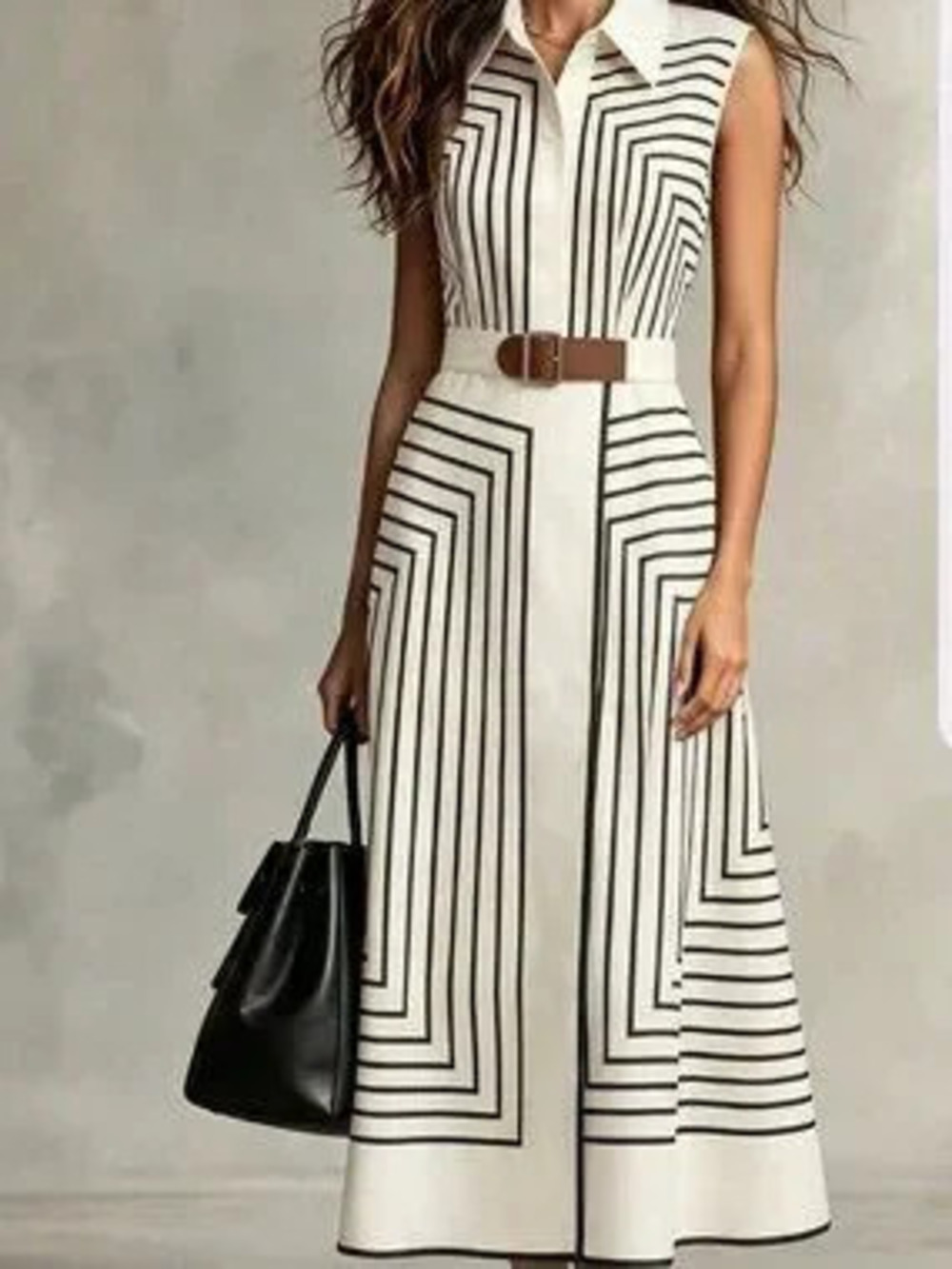 ZARA Multicolor Casual Women's Geometric Striped Sleeveless Shirt Dress